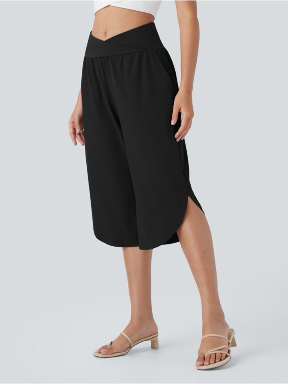 Halara Breezeful Quick Dry Cropped Wide-Leg Black Culotte Pants